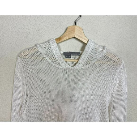 360 Sweater Linen Loose Knit Sweater Top Size M Hood White Black Stripe Pullover - Picture 6 of 10